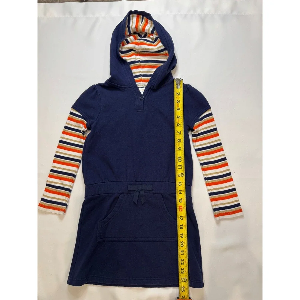 Gymboree Hoodie Dress Girls 8 Navy‎ Blue Good Striped Layered Look Sparkle Bow